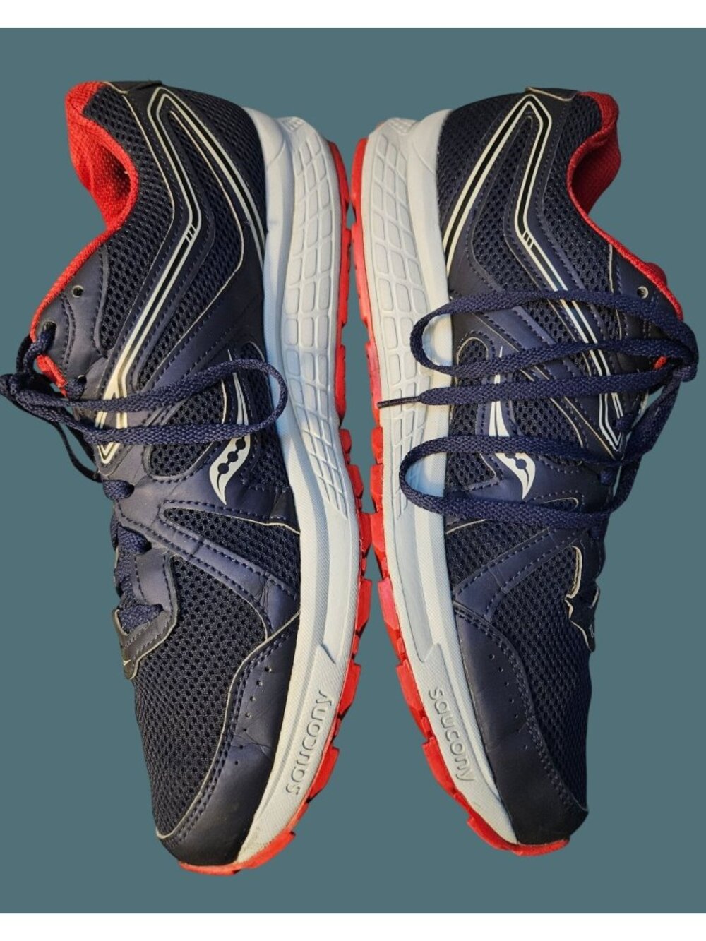 Saucony Cohesion II Navy & Red Running Sneakers Men Size 11 - Picture 2 of 12